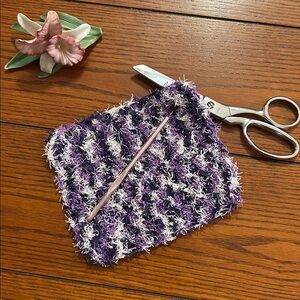 Crochet Dishcloth Scrubby Rag Purple and White